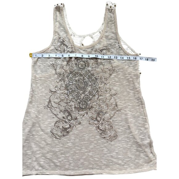 Maurices Beige Beaded Sleeveless Tank Top With Crochet Lace Back Size M - Picture 5 of 8